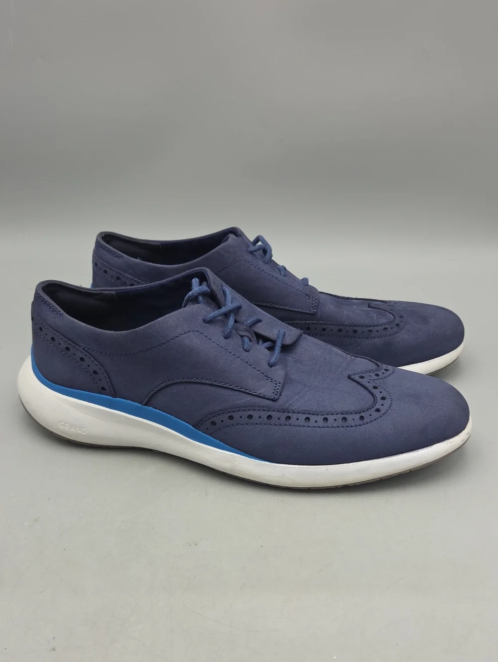Cole Haan Grand Troy Wingtip Oxford Marine Blue White C33766 Mens Size 8 M